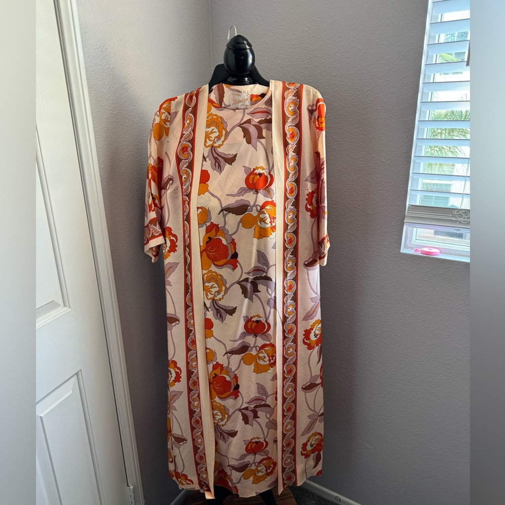 Floral Patterned Dress with Orange and Red Accents